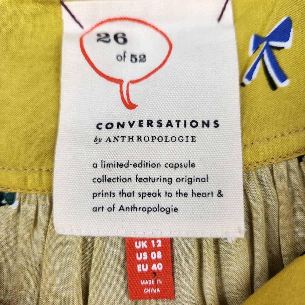 Conversations by Anthropologie Mustard Yellow Bow Print Blouse Size 8 Limited Ed - Picture 3 of 6